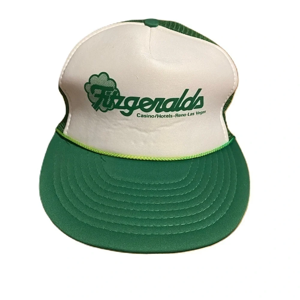 Vintage Fitzgerald’s Casino Trucker Rope Hat Mesh Snap Back Green White